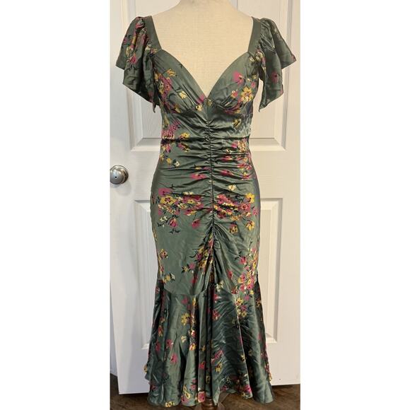 VTG 90s Betsey Johnson 100% Silk Mermaid Dress Sz 6 Green Floral Fishtail Fairy - Picture 1 of 16